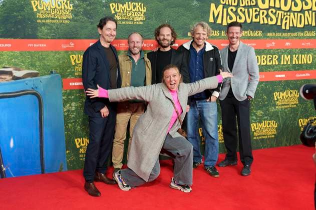 Martin Bachmann, Florian Brückner, Nina Eichinger, Maximilian Schafroth, Marcus H. Rosenmüller und Oliver Berben bei der Premiere des Kinofilms Pumuckl und das große Missverständnis im Mathäser Filmpalast. München, 19.10.2025