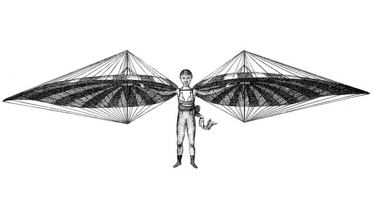 Flugmaschine aus dem Jahre 1811 aus Ulm, Gleiter von Albrecht Ludwig Berblinger, dem Schneider von Ulm, Baden-Württemberg, Deutschland, Historisch, authentisch, digital restaurierte Reproduktion von einer Vorlage aus dem 19. Jahrhundert, Record date not stated 1f-4904008