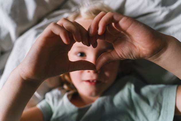 Boy making heart gesture with hands indoors expressing love and connection model released, Symbolfoto, NDEF02847