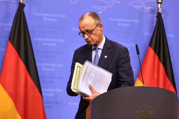 News Themen der Woche KW 43 Brüssel, Belgien, 23.10.2025: Europa-Gebäude: Europäischer Rat: Bundeskanzler Friedrich Merz (CDU) auf der Pressekonferenz danach Copyright: xdtsxNachrichtenagenturx dts_90854