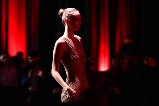 ARMENIA, YEREVAN - OCTOBER 24, 2025: A woman models creations during a runway show for AAVVA, a Dubai-based fashion brand, as part of Yerevan Fashion Week 2025 at the Meridian Expo and Event Centre Yerevan Armenia  - ZUMAt113 20251024_zaa_t113_328 Copyright: xAlexanderxPatrinx