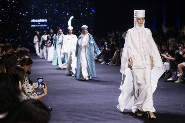 ARMENIA, YEREVAN - OCTOBER 24, 2025: A woman models creations during a runway show for ZhSaken x Akmaral, a Kazakh fashion brand collaboration, as part of Yerevan Fashion Week 2025 at the Meridian Expo and Event Centre. Alexander Patrin TASS  85115968
