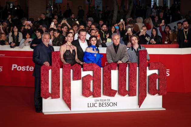 Dracula (Dracula L Amore Perduto) Red Carpet - The 20th Rome Film Festival. ROME, ITALY - OCTOBER 24, 2025: Luc Besson, Matilda De Angelis, Caleb Landry Jones, Zoe Sidel, Christoph Waltz and Raphael Luce attend the Dracula (Dracula L Amore Perduto) red carpet during the 20th Rome Film Festival at Auditorium Parco Della Musica. Rome RM Italy Copyright: xGennaroxLeonardix