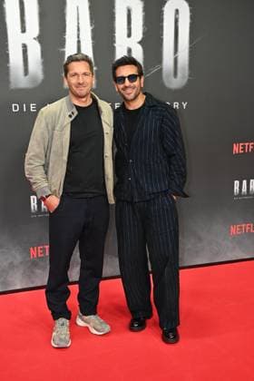 Paco-Luca Nitsche und Elyas M Barek bei der Babo - Die Haftbefehl-Story (Netflix) Doku Premiere am 24.10.2025 in der Astor Film Lounge in Berlin Babo (Netflix) Premiere in Berlin