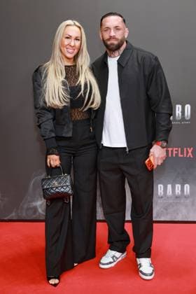 24.10.2025, Dominique und Christian Eckerling zur Netflix Premiere von Babo Ð Die Haftbefehl-Story, Astor Film Lounge, Berlin, Berlin