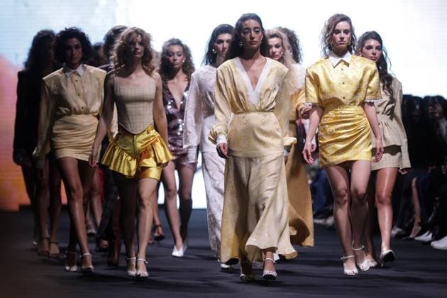 ARMENIA, YEREVAN - OCTOBER 25, 2025: Women model creations during a runway show for THE WSHOP as part of Yerevan Fashion Week 2025 at the Meridian Expo and Event Centre. Alexander Patrin TASS  85148154