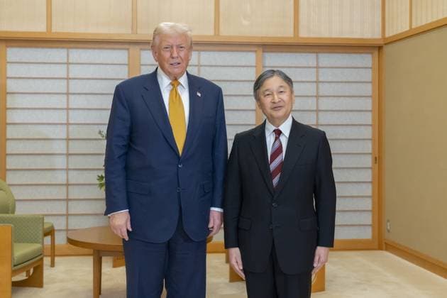 US President Donald Trump visits Tokyo TOKYO, JAPAN - OCTOBER 27: (----EDITORIAL USE ONLY - MANDATORY CREDIT - IMPERIAL HOUSEHOLD AGENCY HANDOUT - NO MARKETING NO ADVERTISING CAMPAIGNS - DISTRIBUTED AS A SERVICE TO CLIENTS----) U.S. President Donald J. Trump (L) meets with Japan s Emperor Naruhito (R) in Tokyo, Japan on October 27, 2025. Imperial household Agency Handout Anadolu Tokyo Japan. Editorial use only. Please get in touch for any other usage.  Copyright: x2025xAnadoluxImperialxhouseholdxAgencyx xHandoutx