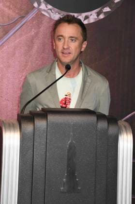 NEW YORK, NY- OCTOBER 27: Tom Felton Lights the Empire State Building to celebrate his Broadway debut when he returns to same iconic role now on stage in Harry Potter and the Cursed Child on October 27, 2025 in New York City. Copyright: xmpi099x