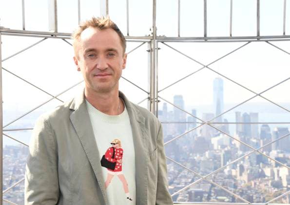 NEW YORK, NY- OCTOBER 27: Tom Felton Lights the Empire State Building to celebrate his Broadway debut when he returns to same iconic role now on stage in Harry Potter and the Cursed Child on October 27, 2025 in New York City. Copyright: xmpi099x