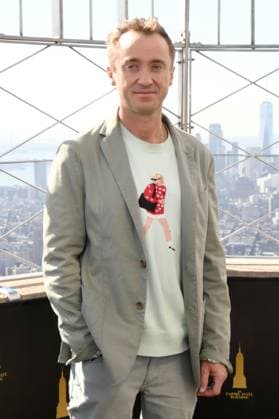 NEW YORK, NY- OCTOBER 27: Tom Felton Lights the Empire State Building to celebrate his Broadway debut when he returns to same iconic role now on stage in Harry Potter and the Cursed Child on October 27, 2025 in New York City. Copyright: xMediaPunchx