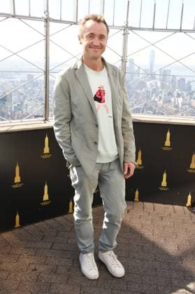 NEW YORK, NY- OCTOBER 27: Tom Felton Lights the Empire State Building to celebrate his Broadway debut when he returns to same iconic role now on stage in Harry Potter and the Cursed Child on October 27, 2025 in New York City. Copyright: xMediaPunchx