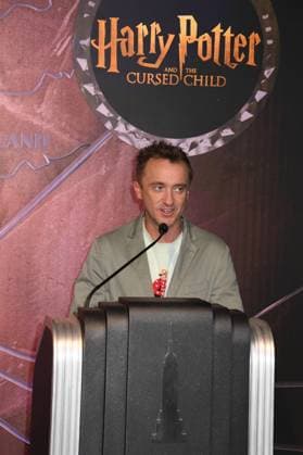 NEW YORK, NY- OCTOBER 27: Tom Felton Lights the Empire State Building to celebrate his Broadway debut when he returns to same iconic role now on stage in Harry Potter and the Cursed Child on October 27, 2025 in New York City. Copyright: xMediaPunchx