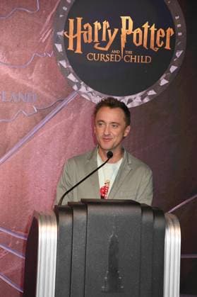 NEW YORK, NY- OCTOBER 27: Tom Felton Lights the Empire State Building to celebrate his Broadway debut when he returns to same iconic role now on stage in Harry Potter and the Cursed Child on October 27, 2025 in New York City. Copyright: xMediaPunchx