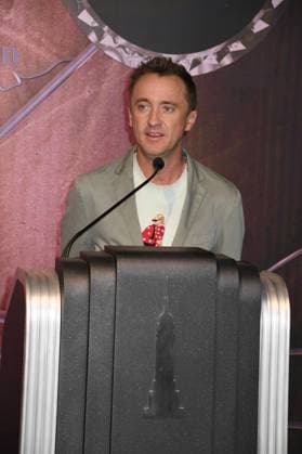 NEW YORK, NY- OCTOBER 27: Tom Felton Lights the Empire State Building to celebrate his Broadway debut when he returns to same iconic role now on stage in Harry Potter and the Cursed Child on October 27, 2025 in New York City. Copyright: xMediaPunchx