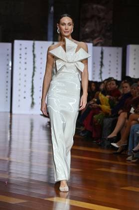 Atelier Couture bridal Madrid Fashion Week in Madrid, Spain - 28 Oct 2025 A model showcases creations by Candelas Y Felipa during the Atelier Couture bridal catwalk within Madrid Fashion Week, at Fabrica de Tapices in Madrid. Madrid Spain Copyright: xAtilanoxGarciax xSOPAxImagesx FOTO53369