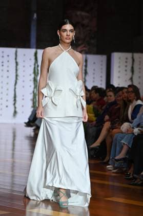 Atelier Couture bridal Madrid Fashion Week in Madrid, Spain - 28 Oct 2025 A model showcases creations by Candelas Y Felipa during the Atelier Couture bridal catwalk within Madrid Fashion Week, at Fabrica de Tapices in Madrid. Madrid Spain Copyright: xAtilanoxGarciax xSOPAxImagesx FOTO53384