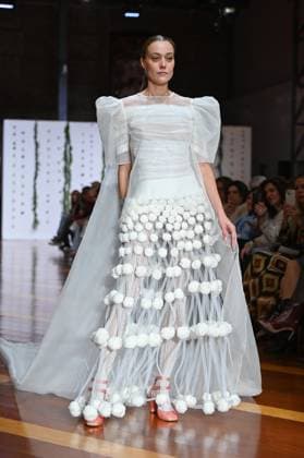 October 28, 2025, Madrid, Spain: A model showcases creations by Senorito Ortega during the Atelier Couture bridal catwalk within Madrid Fashion Week, at Fabrica de Tapices in Madrid. Madrid Spain - ZUMAs197 20251028_aaa_s197_214 Copyright: xAtilanoxGarciax