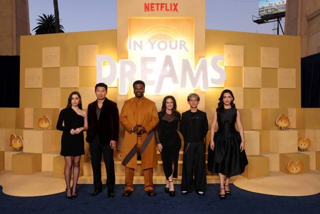 Cristin Milioti, Simu Liu, Craig Robinson, Gia Carides, Elias Janssen, Jolie Hoang-Rappaport attend the Netflix In Your Dreams World Premiere at the Egyptian Theater in the Hollywood section of Los Angeles on Tuesday, October 28, 2025. Storyline: Stevie and her little brother Elliot journey into the wildly absurd landscape of their own dreams to ask the Sandman to grant them the perfect family.  LAP20251028069 GREGxGRUDT