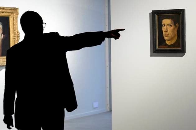 Sotheby s Brussels Presents Flemish Masters BRUSSELS, BELGIUM - OCTOBER 29: Christophorus painting by Gustave van de Woestyne on display during the press launch by Sotheby s of the exhibition Masterpieces of Flemish painting featuring major works by Bruegel, Rubens and other Flemish masters as Peter Paul Rubens, Hans Bol, Frans Hals, Gillis Mostaert and Lucas van Valckenborch pictured during on October 29, 2025 in Brussels, Belgium, 29 10 2025 Brussels Belgium  Copyright: xPhilipxReynaersx