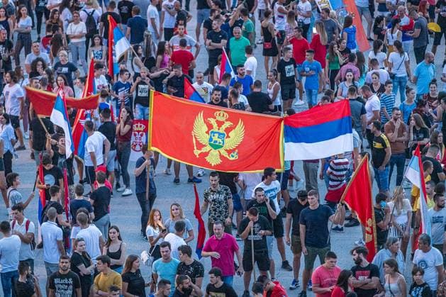 Celebrations after the general elections in Montenegro PODGORICA, MONTENEGRO - AUGUST 31: People gather to celebrate after the results of the general elections were announced in front of the Church of the Holy Heart of Jesus in Podgorica, Montenegro on August 31, 2020. For the Future of Montenegro won the elections. Montenegro World. Editorial use only. Please get in touch for any other usage.  Copyright: x2025xAnadoluxMilosxVujovicx