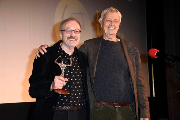 Josef Hader und Gerhard Polt bei der 67. Verleihung vom Ernst-Lubitsch-Preis 2025 im Kino Babylon. Berlin, 29.10.2025