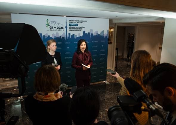 October 30, 2025, Toronto, On, Canada: Katherina Reiche, Federal Minister for Economic Affairs and Energy of Germany, speaks to media at the G7 Energy and Environment MinistersöÄÃ Meeting in Toronto, on Thursday, October 30, 2025. Toronto Canada  - ZUMAc35_ 20251030_zaf_c35_055 Copyright: xLauraxProctorx