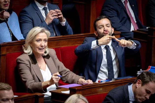 Parliamentary window of the Rassemblement National at the National Assembly - Paris AJ President of Rassemblement National parliamentary group Marine Le Pen and Rassemblement National s MP Jean-Philippe Tanguy gestures during the examinations of the texts by the niche parlementaire (parliamentary window) of the far-right group Rassemblement National (RN), at the National Assembly, France s lower house parliament, in Paris, on October 30, 2025. For its day reserved in the Assembly on October 30, 2025, the Rassemblement National chose to place first on the agenda a text aimed at denouncing the 1968 agreements with Algiers, putting the right and the Macronists in a dilemma: support the far-right or contradict themselves. Photo by Alexis Ju  Copyright: xJumeauxAlexis ABACAx