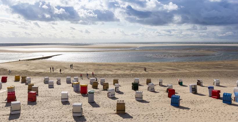 Panorama der traditionellen deutschen Strandkörbe am Wasser in Borkum, Deutschland Panorama of traditional german beach chairs at the waterfront in Borkum, Germany (License=RF) Copyright: xZoonar.com MarcxVenemax 24179932