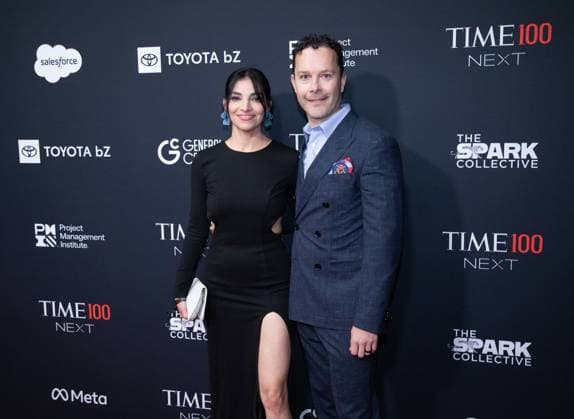 Efrén Olivares (R) arrives on the red carpet for the 2025 TIME100 Next at Current at Chelsea Piers Pier 59 on Thursday, October 30, 2025 in New York City.  NYP20251030511 SERENAxXUxNING