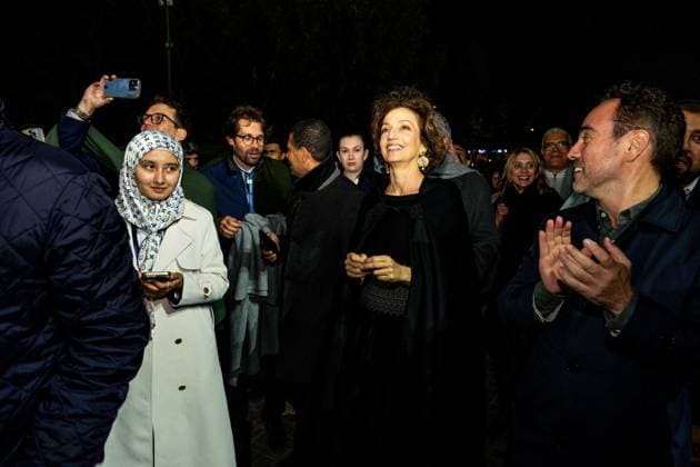 Audrey Azoulay At Jean-Michel Jarre Concert - Samarkand Audrey Azoulay dances as she attends Jean-Michel Jarre’s concert on the famous Registan Square, as Samarkand hosts the 43rd UNESCO General Conference, a historic gathering of all member states outside Paris for the first time in 40 years, in Samarkand, Uzbekistan, on November 1st, 2025. Photo by Ammar Abd Rabbo ABACAPRESS.COM Samarkand Uzbekistan  Copyright: xAbdxRabboxAmmar ABACAx