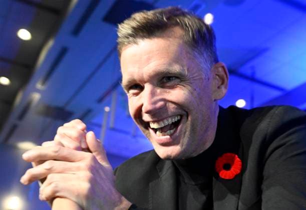 November 2, 2025, Quebec, Pq, Canada: Bruno Marchand reacts to his re-election as mayor of Quebec City during celebrations in Quebec City, Sunday, Nov. 2, 2025. Quebec Canada  - ZUMAc35_ 20251102_zaf_c35_254 Copyright: xJacquesxBoissinotx
