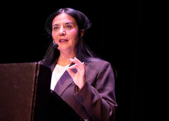 November 3, 2025, Montreal, Pq, CANADA: Soraya Martinez Ferrada speaks to supporters after being elected mayor of Montreal during the municipal election in Montreal on Monday, Nov. 3, 2025. Montreal CANADA  - ZUMAc35_ 20251103_zaf_c35_007 Copyright: xChristinnexMuschix