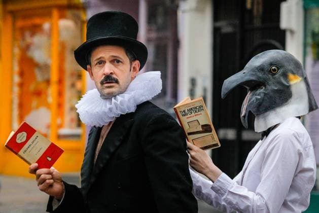 Garry Star: Classic Penguins photocall around the Arts Theatre, London, UK London, UK. 03rd Nov, 2025. Garry and the penguins waddle along Charing Cross Road, a road synonymous with bookshops in London. Penguin enthusiast and comedian Garry Starr (actor and writer Damien Warren-Smith) hosts his Penguin Book Club, bringing together 9 cute, larger than life penguins in Soho in a bid to save Penguin Classics from extinction ahead of his hit show Garry Starr: Classic Penguins at the West End s Arts Theatre this November and December., Credit:Imageplotter Avalon  Copyright: xImageplotterx xAvalonx 1050067813
