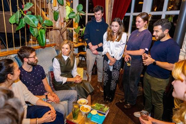 Amsterdam, The Netherlands, 2025-11-03 20:42:50 AMSTERDAM, 03-11-2025, The Offline Club. Queen Maxima during a visit to The Offline Club in Amsterdam. The Offline Club is a social enterprise focused on fostering genuine, personal connections in a time when screens and digital distractions are playing an increasingly important role. PHOTO: NLBeeld Patrick van Emst Credit: NL Beeld Patrick van Emst  Copyright: xx x