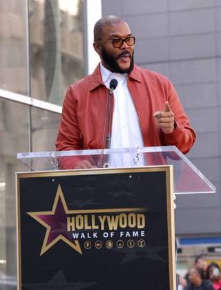 Tyler Perry attends an unveiling ceremony honoring Sherri Shepherd with the 2,827th star on the Hollywood Walk of Fame in Los Angeles on Monday, November 3, 2025.  LAP20251103844 GREGxGRUDT