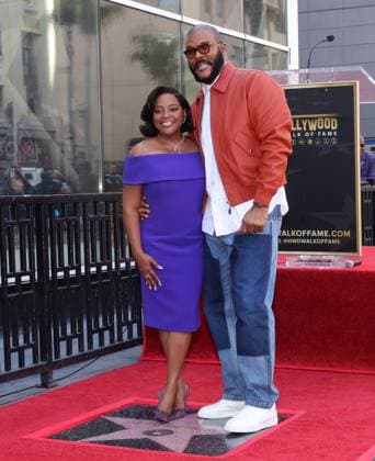 Sherri Shepherd and Tyler Perry attend an unveiling ceremony honoring Sherri Shepherd with the 2,827th star on the Hollywood Walk of Fame in Los Angeles on Monday, November 3, 2025.  LAP20251103888 GREGxGRUDT