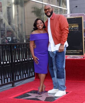 Sherri Shepherd and Tyler Perry attend an unveiling ceremony honoring Sherri Shepherd with the 2,827th star on the Hollywood Walk of Fame in Los Angeles on Monday, November 3, 2025.  LAP20251103889 GREGxGRUDT