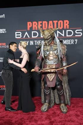 November 3, 2025, Los Angeles, California, USA: Elle Fanning, Dimitrius Schuster-Koloamatangi at the World Premiere of 20th Century Studios Predator: Badlands at the TCL Chinese Theatre IMAX Los Angeles USA - ZUMAg107 20251103_zep_g107_045 Copyright: xNinaxPrommerx