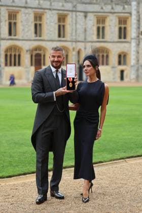 . 04 11 2025. Windsor, United Kingdom. Sir David Beckham and his wife Victoria with his knighthood after an Investiture at Windsor Castle, United Kingdom  xPoolx xi-Imagesx IIM-26349-0003