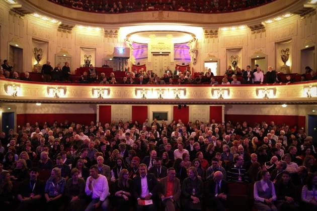 November 4, 2025, Cottbus, Brandenburg, Germany: Guests attend the Staatstheater Cottbus ahead of the opening ceremony of the 35th FilmFestival Cottbus (FFC), one of the leading events dedicated to Eastern European cinema. The 2025 edition runs from November 4 to 9, presenting around 140 films from more than 40 countries. Held in Cottbus, a bilingual German-Sorbian city near the Polish border, the festival brings together filmmakers, industry representatives, and audiences to celebrate cultural diversity and promote Central and Eastern European cinema. Cottbus Germany - ZUMAf146 20251104_zip_f146_013 Copyright: xRouzbehxFouladix