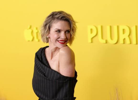 Rhea Seehorn attends the world premiere of the Apple TV series Pluribus at the DGA Theater on Tuesday, November 4, 2025. Pluribus will make its global debut on Apple TV with its first two episodes on Friday, November 7, 2025, followed by new episodes every Friday through December 26. Storyline: The most miserable person on Earth must save the world from happiness.  LAP20251104804 GREGxGRUDT