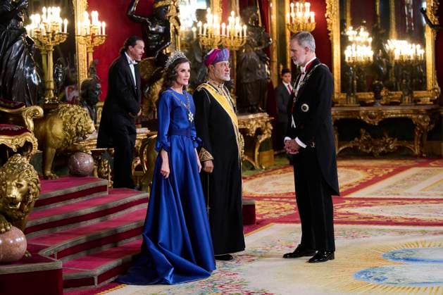 Spanish King Felipe VI and Queen Letizia with Sultan of Oman Haitham bin Tariq al Busaid a gala dinner at the RoyalPalace, in Madrid, due to the official trip of Oman Sultan to Spain, in Madrid on Tuesday, 4 November 2025. Cordon Press 
