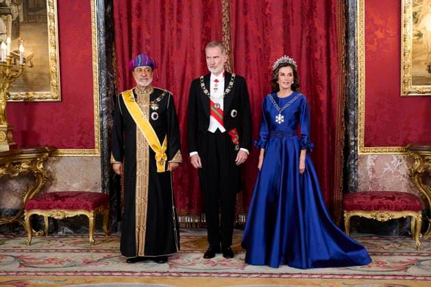 Spanish King Felipe VI and Queen Letizia with Sultan of Oman Haitham bin Tariq al Busaid a gala dinner at the RoyalPalace, in Madrid, due to the official trip of Oman Sultan to Spain, in Madrid on Tuesday, 4 November 2025. Cordon Press 