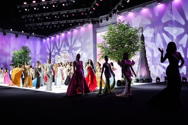 Miss Universe 2025 In Bangkok. Miss Universe 2025 contestants pose on stage during the official Miss Universe 2025 welcome event in Bangkok, Thailand, on November 5, 2025. Women representing 120 nations compete in the 74th edition of the Miss Universe pageant, which takes place in Thailand. Bangkok Thailand  Copyright: xAnusakxLaowilasx originalFilename: laowilas-notitle251105_npDeX.jpg