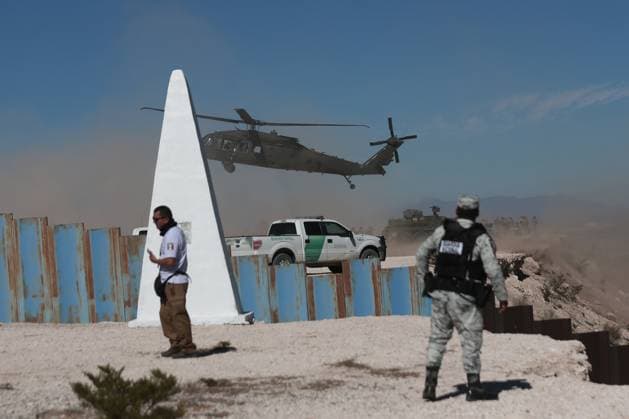 Border Patrol reinforce their security operations near the Jeronimo-Santa Teresa border CIUDAD JUAREZ , MEXICO - NOVEMBER 5: Border Patrol agents assigned to the El Paso sector reinforce their security operations near the Jeronimo-Santa Teresa border area seen from Ciudad Juarez, Mexico on November 5, 2025. Several Stryker armored vehicles, deployed months ago to the U.S. southern border to intensify surveillance at this location. Two helicopters and a large number of soldiers were also present, along with a mobile tower equipped with radar and night-vision cameras. Surveillance operation was intensified on Wednesday due to increase the number of migrants crossing into U.S. territory during supermoon according to CBP. The area was monitored  Copyright: x2025xAnadoluxChristianxTorresx