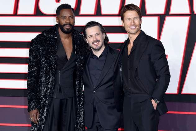Colman Domingo, Edgar Wright und Glen Powell bei der Premiere des Kinofilms The Running Man im Odeon Luxe Leicester Square. London, 05.11.2025