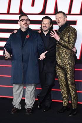 Nick Frost, Edgar Wright und Simon Pegg bei der Premiere des Kinofilms The Running Man im Odeon Luxe Leicester Square. London, 05.11.2025