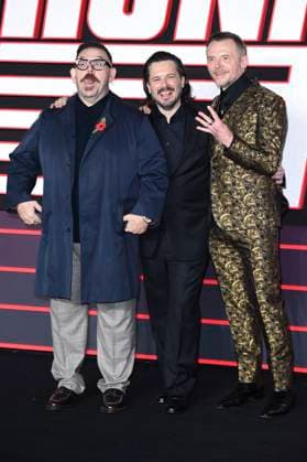 Nick Frost, Edgar Wright und Simon Pegg bei der Premiere des Kinofilms The Running Man im Odeon Luxe Leicester Square. London, 05.11.2025