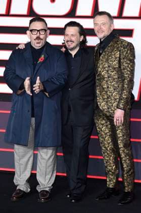 Nick Frost, Edgar Wright und Simon Pegg bei der Premiere des Kinofilms The Running Man im Odeon Luxe Leicester Square. London, 05.11.2025