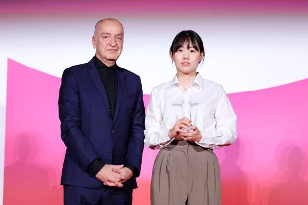 Christian Jeune, Jung Hye-in, November 05, 2025 - Christian Jeune, Jung Hye-in, speak after winning Asian Students film Conference Special Jury Prize for the film Reviving the Engine during the 38th Tokyo International Film Festival. award ceremony, in Tokyo, Japan on November 05, 2025.  aflo_309478984